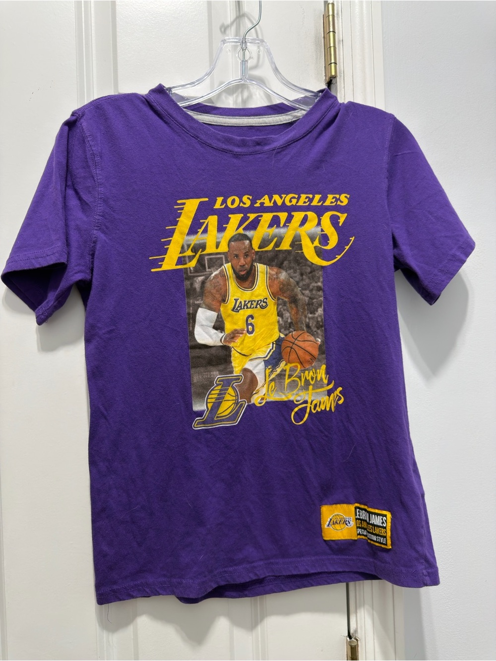 NBA Los Angeles Lakers Purple and Gold LeBron James Graphic Tee size large 14-16